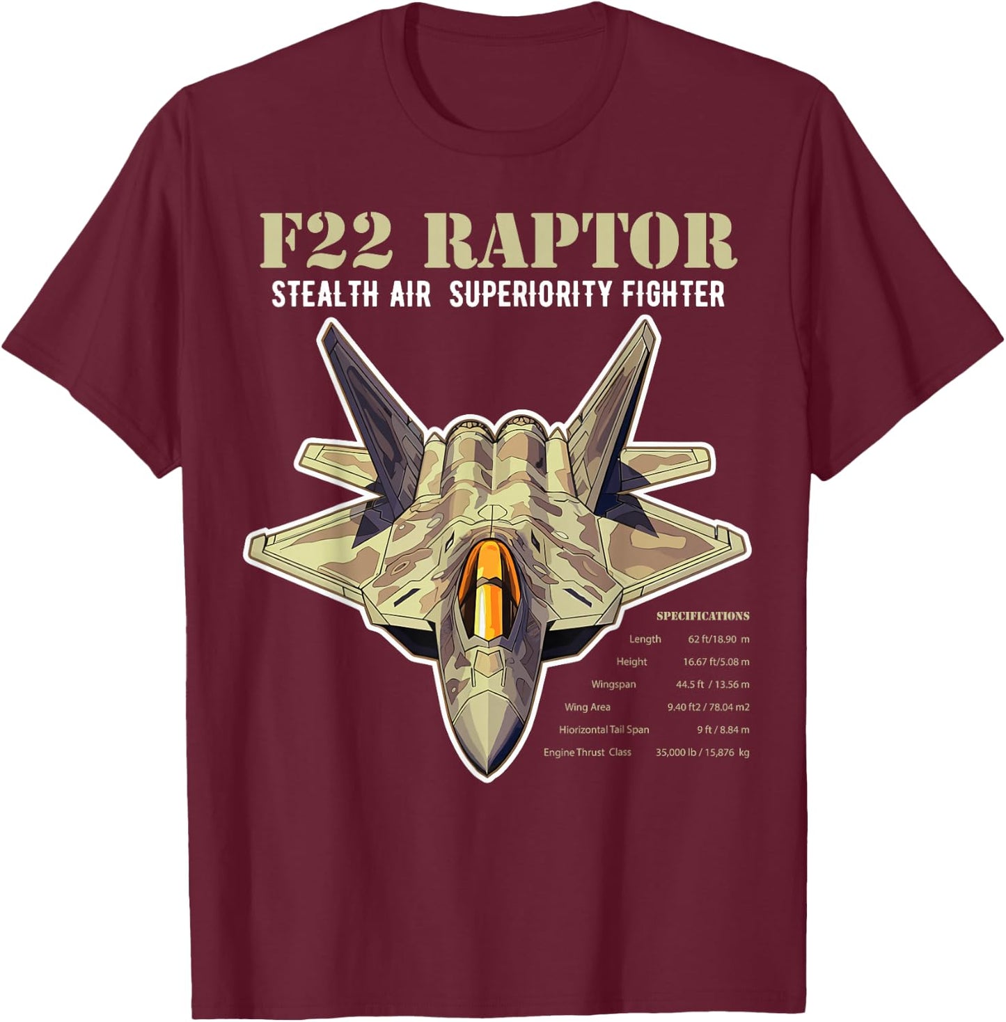 F-22 Raptor Fighter Jet Military Aircraft Men Dad T-Shirt - T-Shirt | Maroon