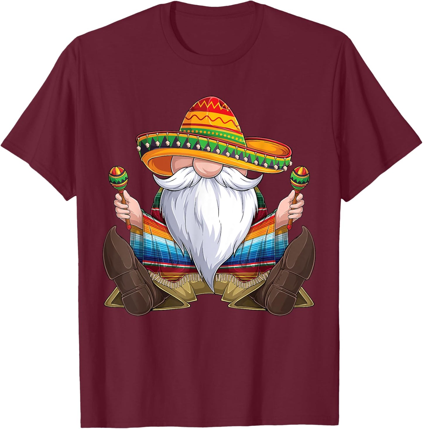 Mexican Gnome Cinco De Mayo Serape Poncho men Women kids boy T-Shirt - T-Shirt | Maroon