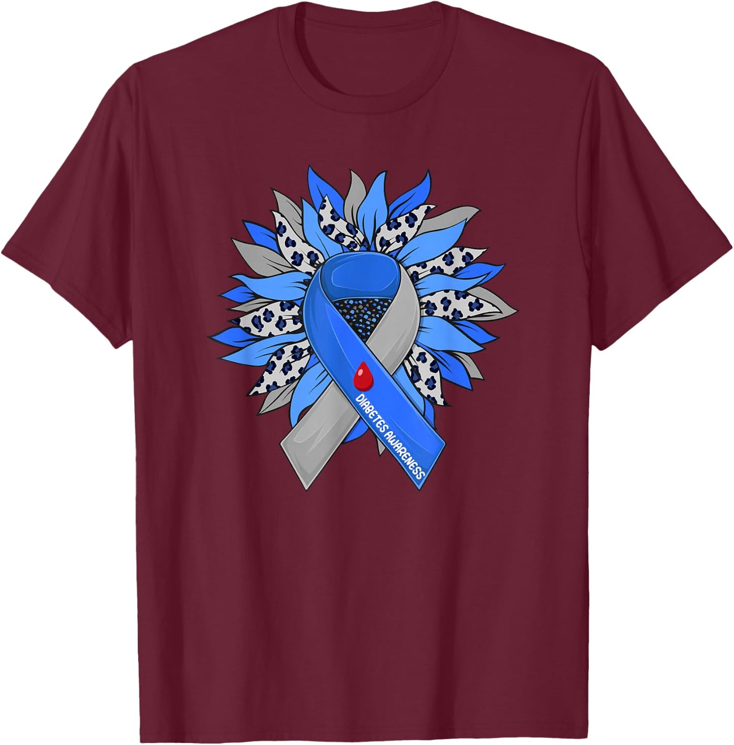 Diabetes Sunflower Type T1D T2D Diabetic Diabetes Awareness T-Shirt - T-Shirt | Maroon