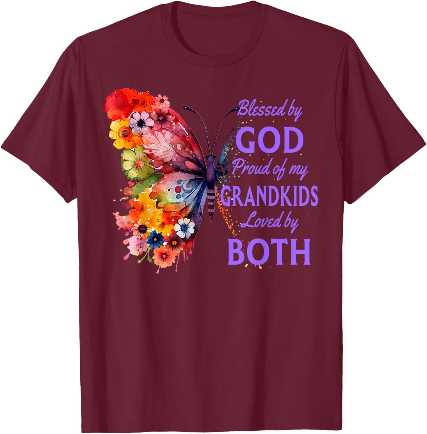 Blessed By God - Proud Of My Grandkids, Butterfly T-Shirt - T-Shirt | Maroon