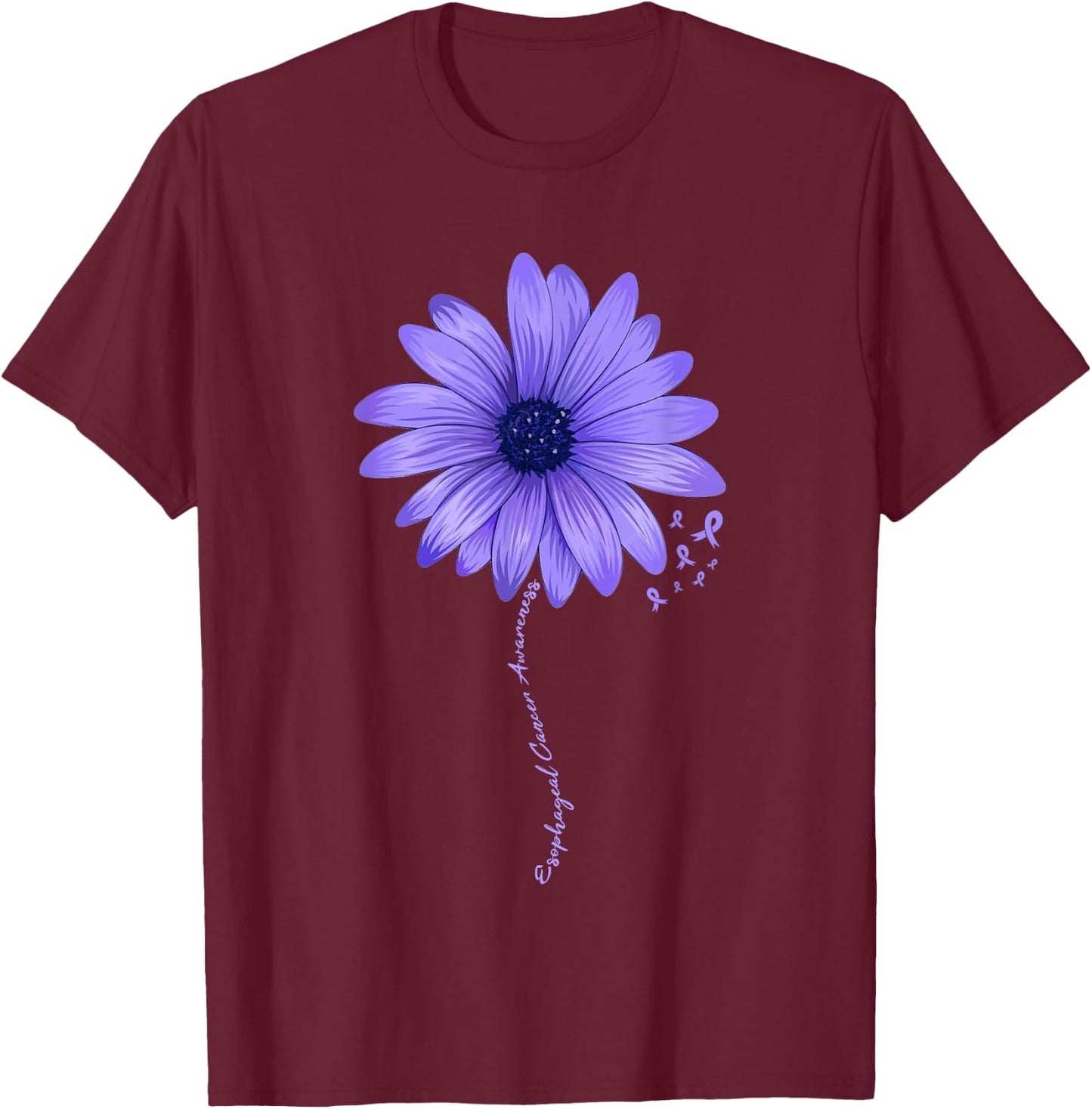 Esophageal Cancer Awareness Sunflower Periwinkle ribbon T-Shirt - T-Shirt | Maroon