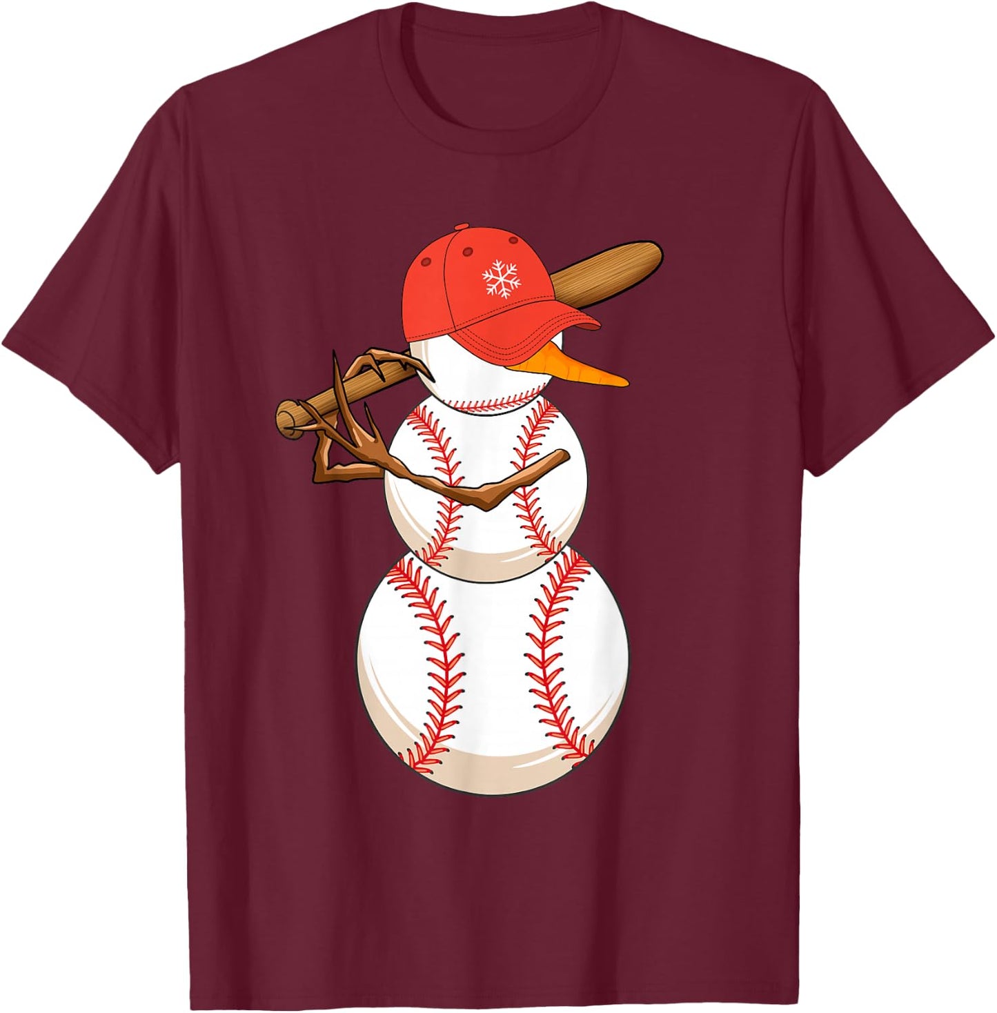 Baseball Snowman Balls Snow Christmas Xmas Women T-Shirt - T-Shirt | Maroon