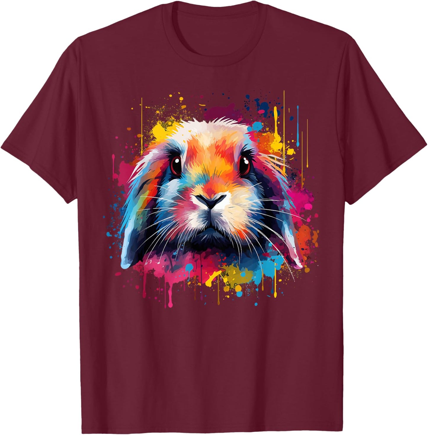 Cute Holland Lop Rabbit Lover Colorful Splash Art T-Shirt - T-Shirt | Maroon