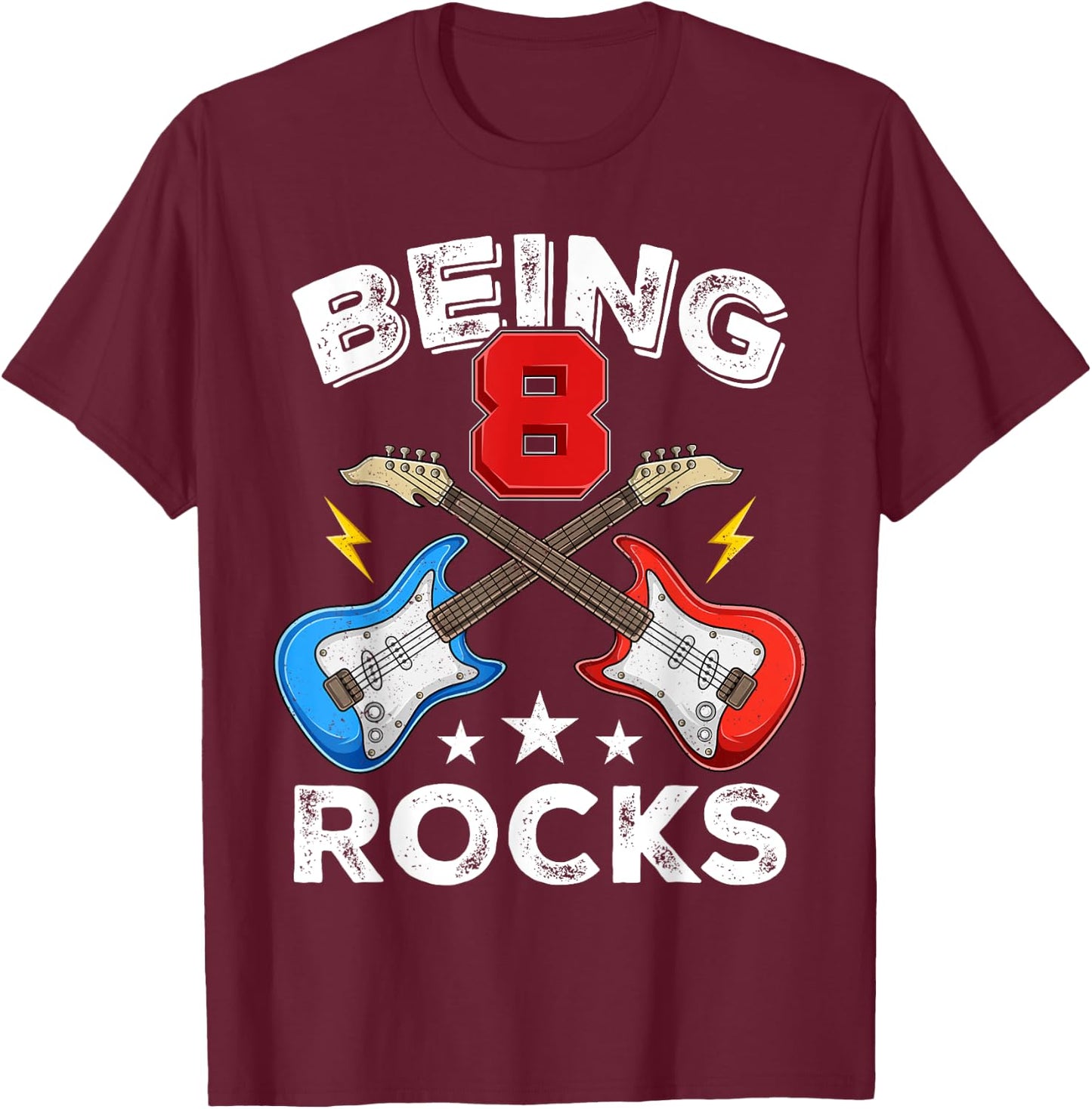 Being 8 Rocks Guitar Eight Years Funny 8th Birthday Kids T-Shirt - T-Shirt | Maroon