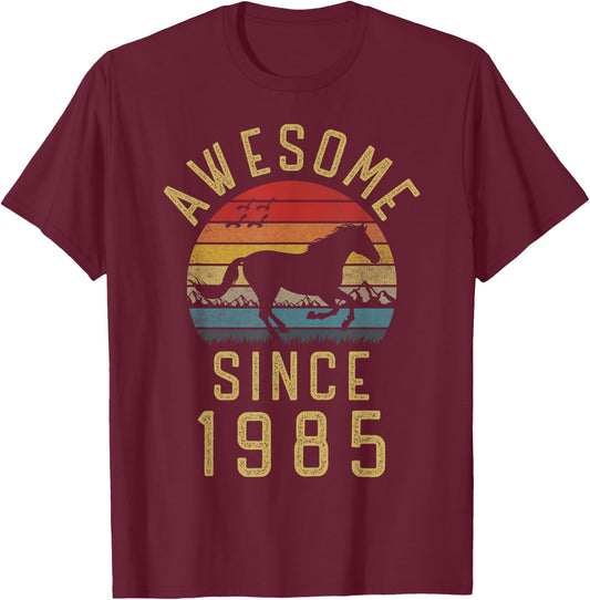 Vintage Horse Awesome Since 1985 Horses 36 years Birthday T-Shirt - T-Shirt | Maroon