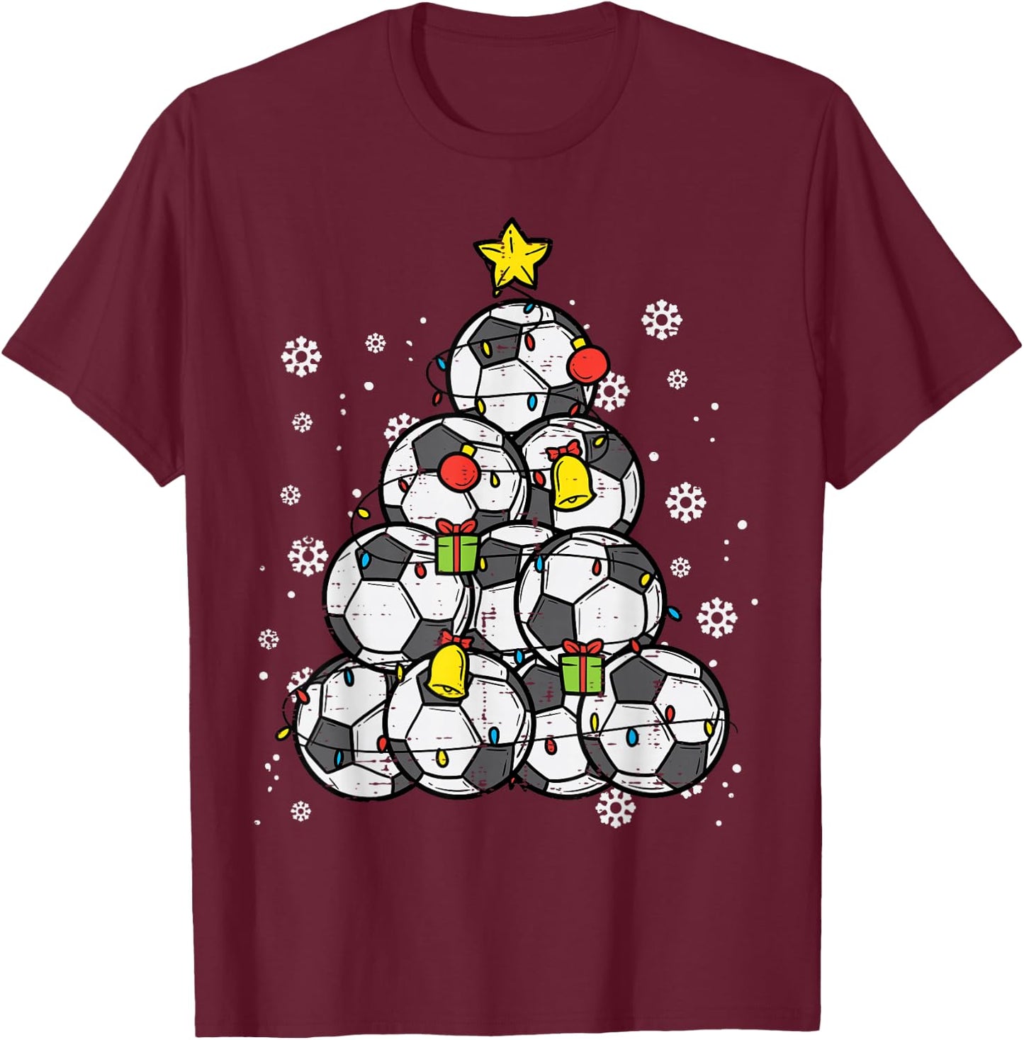 Soccer Christmas Tree Xmas Player Boys Girls Men Women Kids T-Shirt - T-Shirt | Maroon