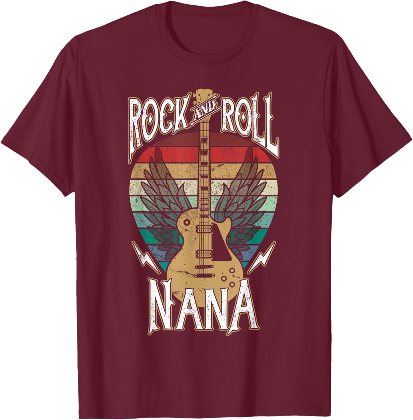 Rock n Roll Nana Vintage Guitar Player Music Lover T-Shirt - T-Shirt | Maroon