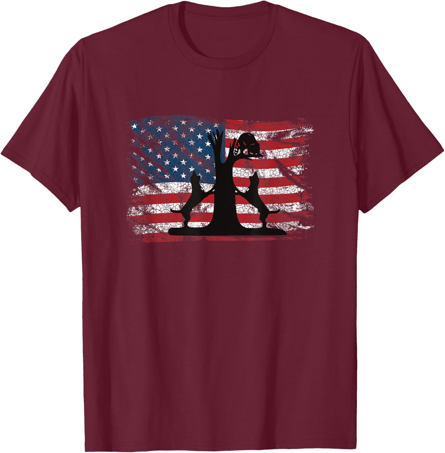 Patriotic Coon Hunting Dogs American Flag T-Shirt - T-Shirt | Maroon