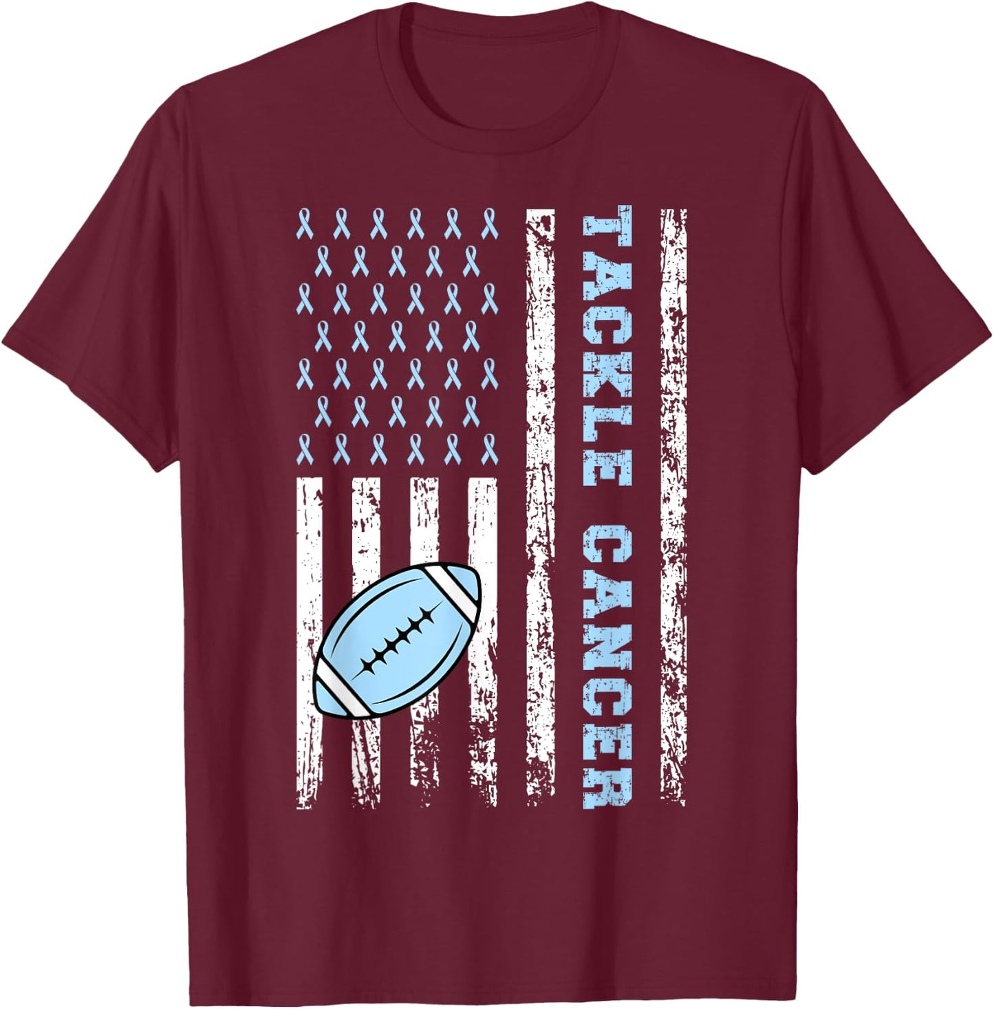 Tackle Football Light Blue Ribbon Prostate Cancer Awareness T-Shirt - T-Shirt | Maroon
