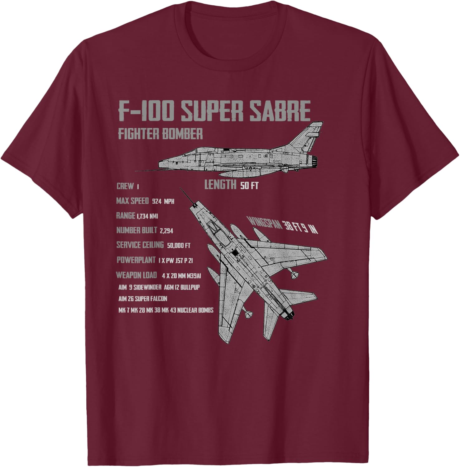 F-100 Super Sabre T-Shirt - T-Shirt | Maroon