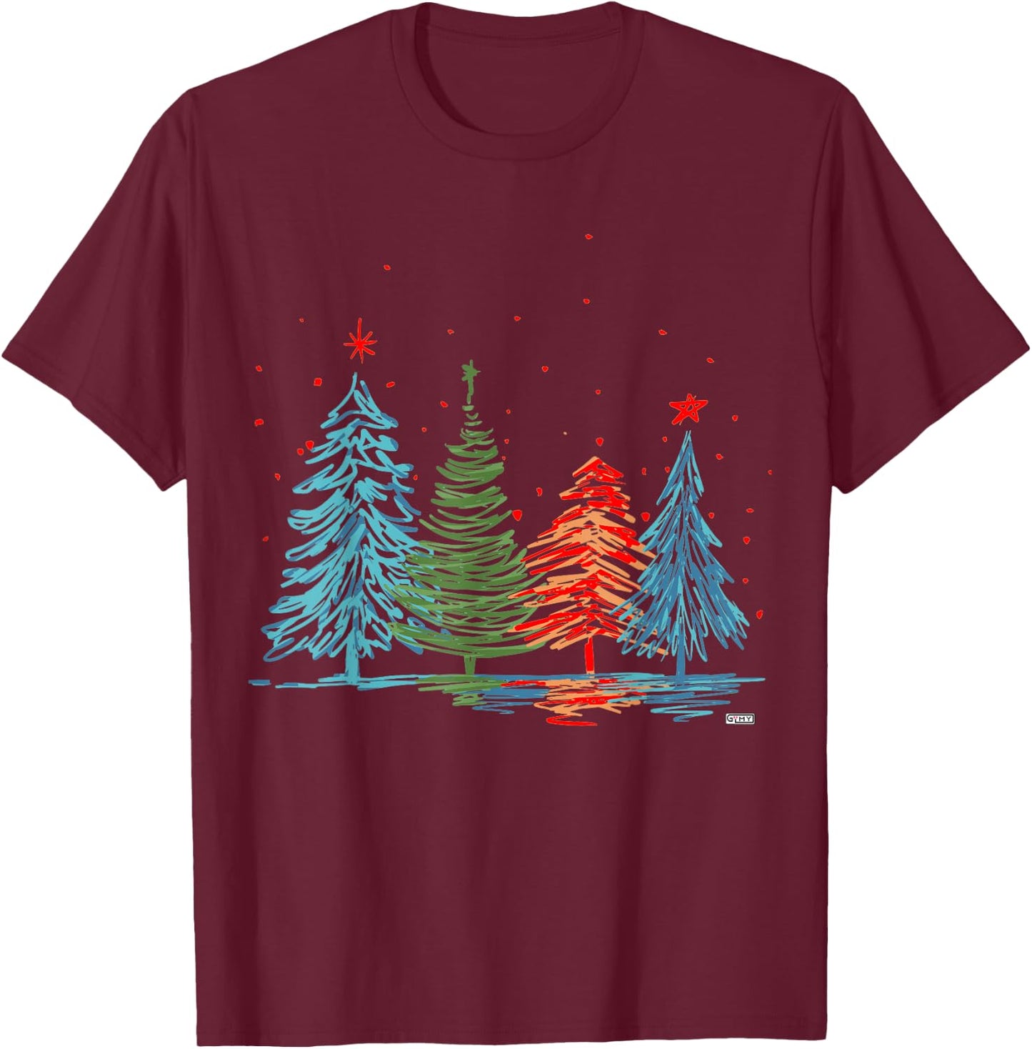 GuitarIsMyYoga Christmas Vintage Modern Christmas Tree , Black, Small, -Adults, Short Sleeve, Classic Fit T-Shirt - T-Shirt | Maroon