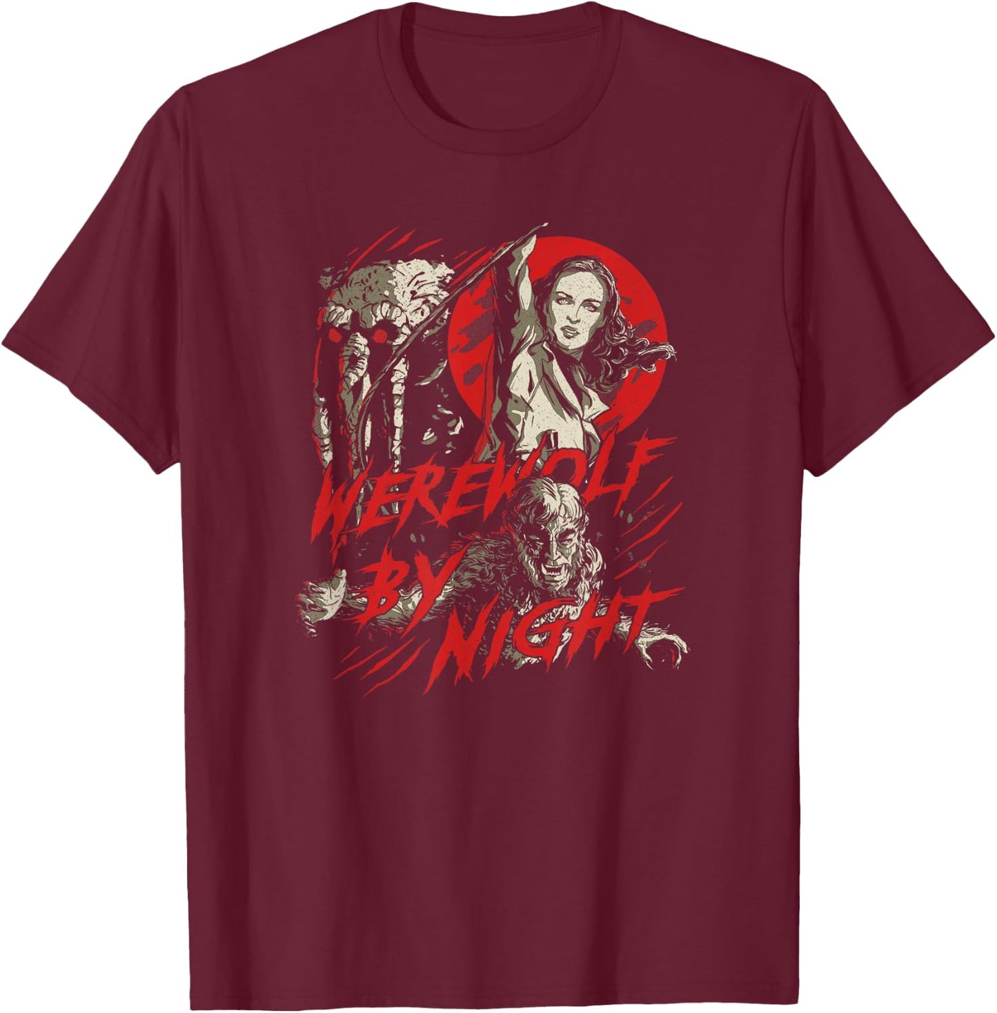 Marvel Werewolf by Night Elsa Bloodstone & Jack Comic T-Shirt - T-Shirt | Maroon