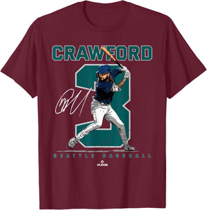 Number and Portrait JP Crawford Seattle MLBPA T-Shirt - T-Shirt | Maroon