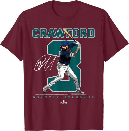 Number and Portrait JP Crawford Seattle MLBPA T-Shirt - T-Shirt | Maroon