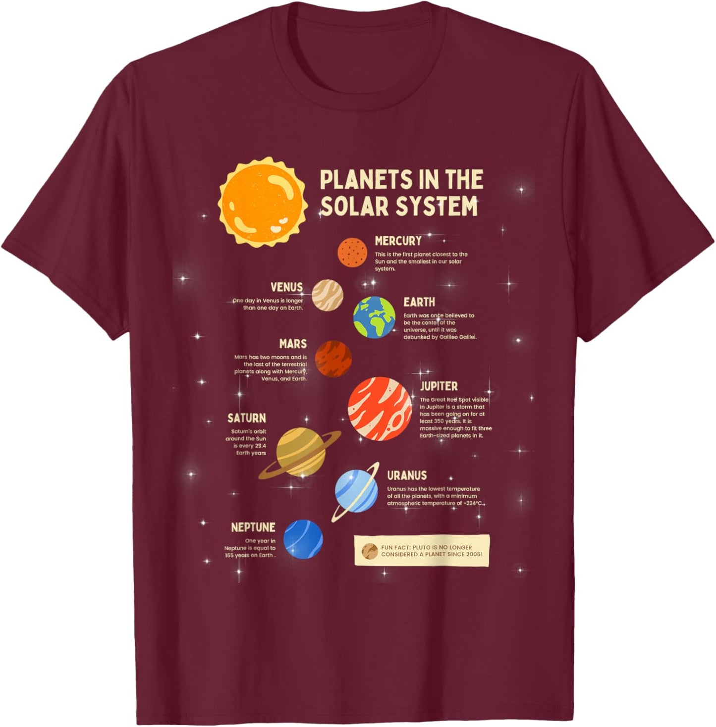 Planets Solar System Outer Space Science Boys Girls Kids T-Shirt - T-Shirt | Maroon