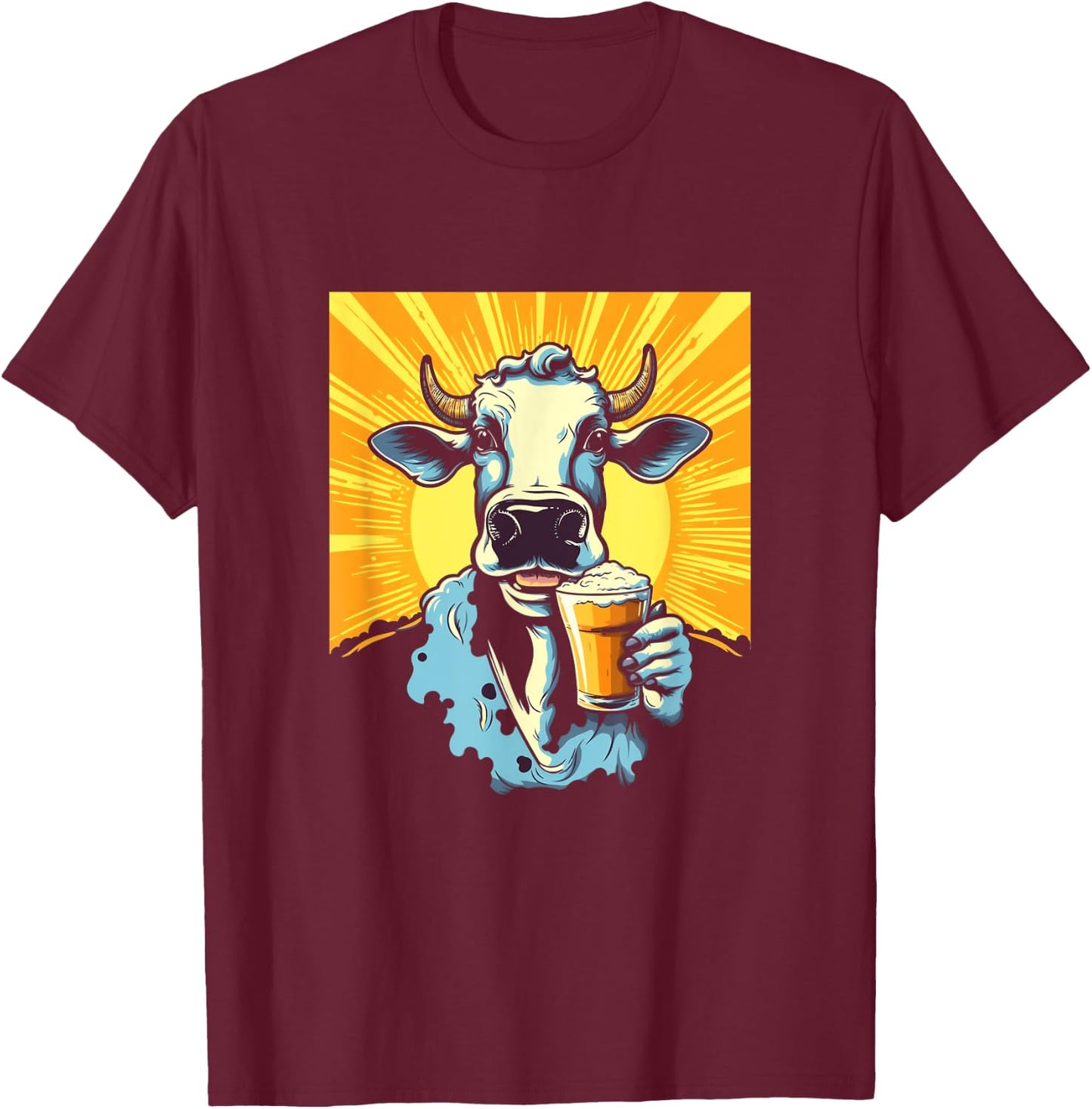 Cow Drinking Beer Glass Mug Brew Beer Drinker Drunk Cows T-Shirt - T-Shirt | Maroon