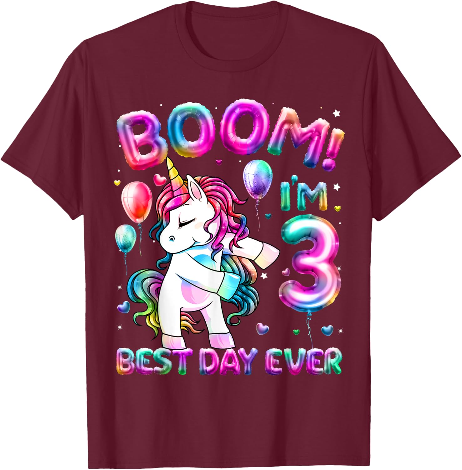 3 Years Old Flossing Unicorn Gifts 3rd Birthday Girl Party T-Shirt - T-Shirt | Maroon