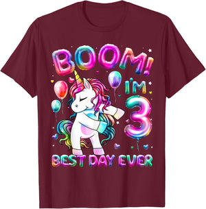 3 Years Old Flossing Unicorn Gifts 3rd Birthday Girl Party T-Shirt - T-Shirt | Maroon
