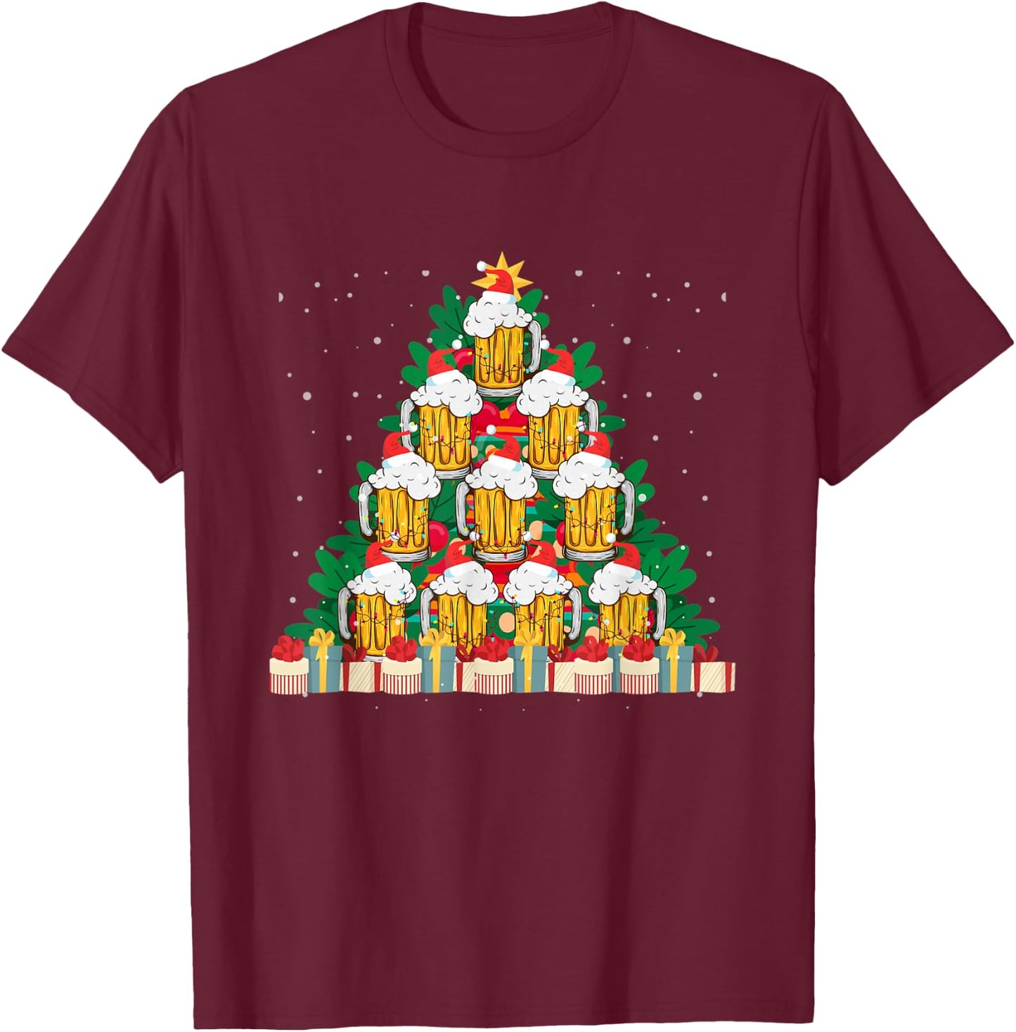 Christmas Fir Tree With Beer Ugly Xmas Beer T-Shirt - T-Shirt | Maroon