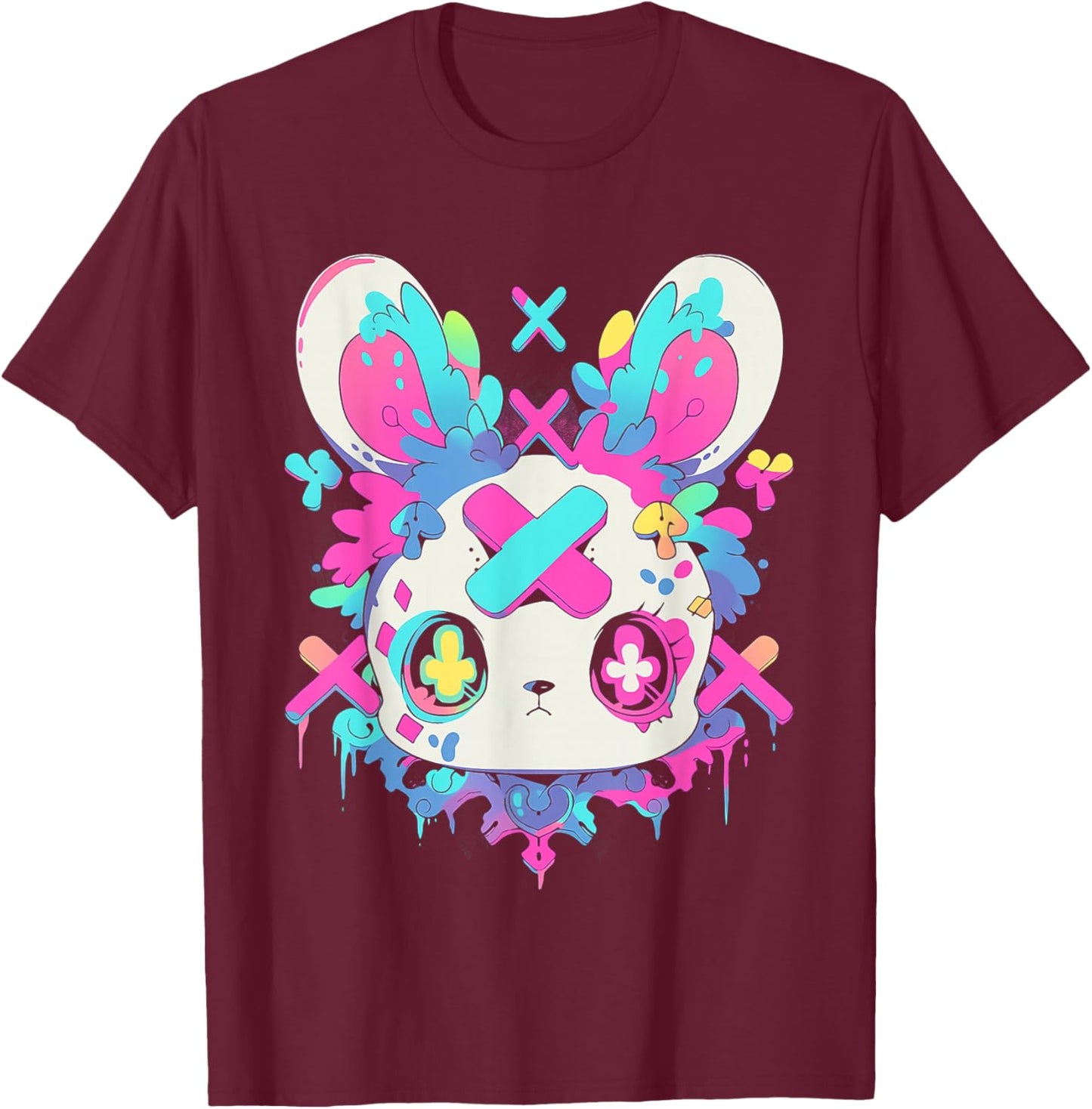 Kawaii Bunny | Menhera Yami Kawaii Decora Kei Pastel Goth T-Shirt - T-Shirt | Maroon