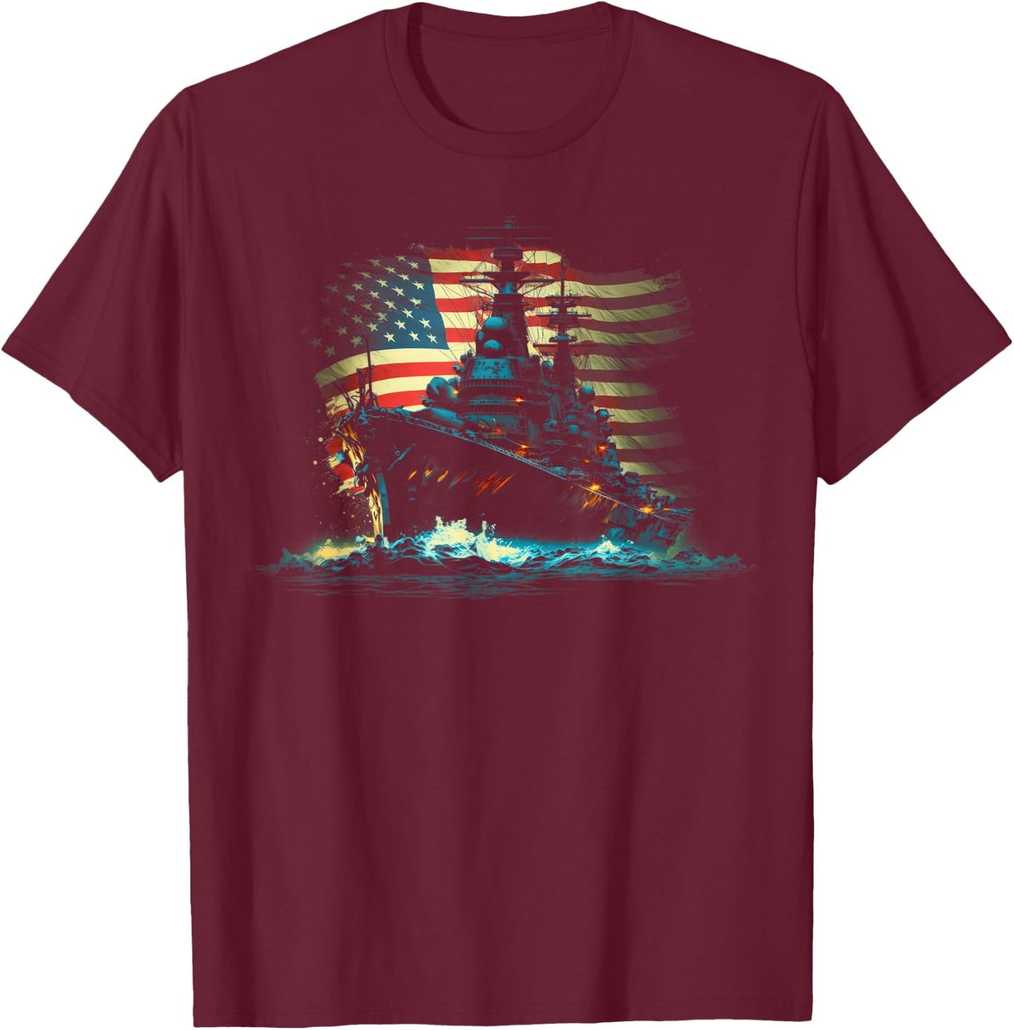 Battleship America Sea T-Shirt - T-Shirt | Maroon
