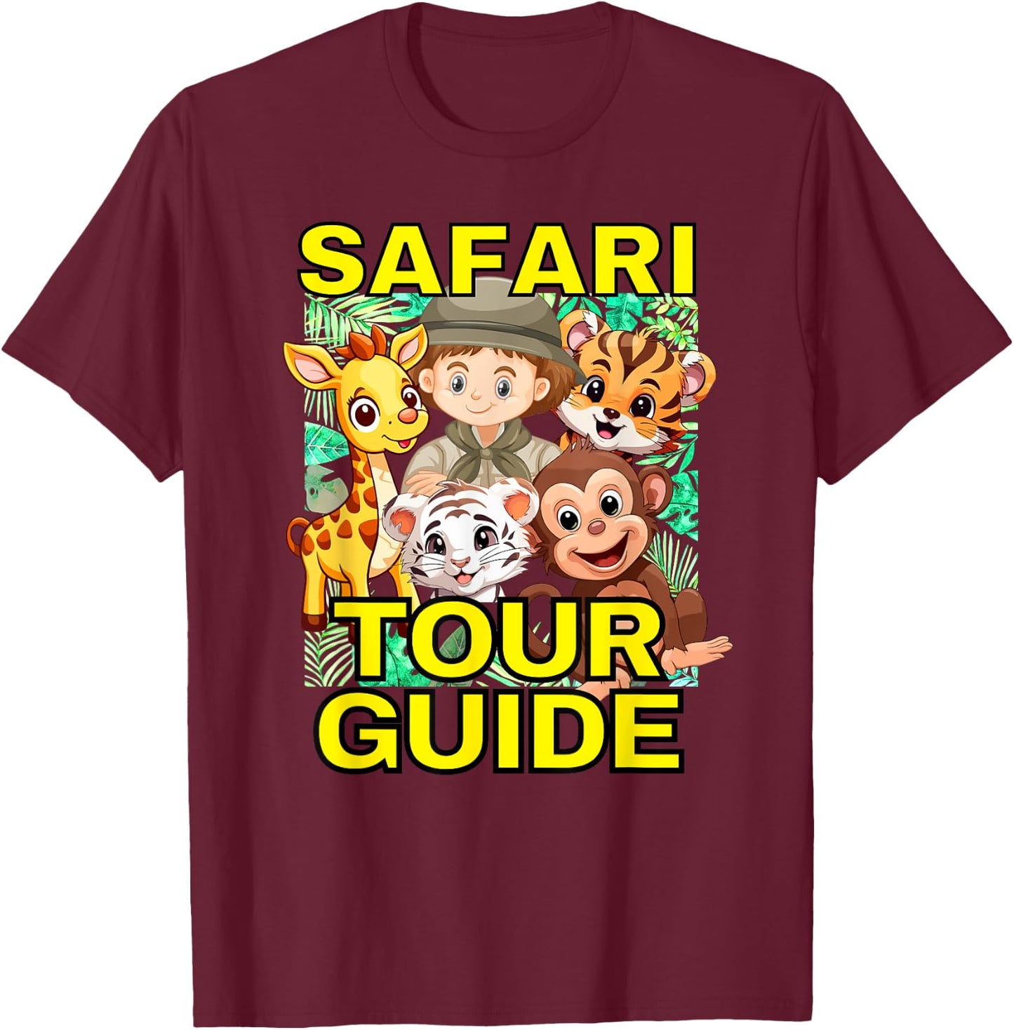 Safari Tour Guide Cute Animal Graphics T-Shirt - T-Shirt | Maroon