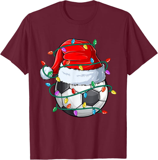 Christmas Soccer Xmas Santa Sports Hat Ball Kids Boys Men T-Shirt - T-Shirt | Maroon