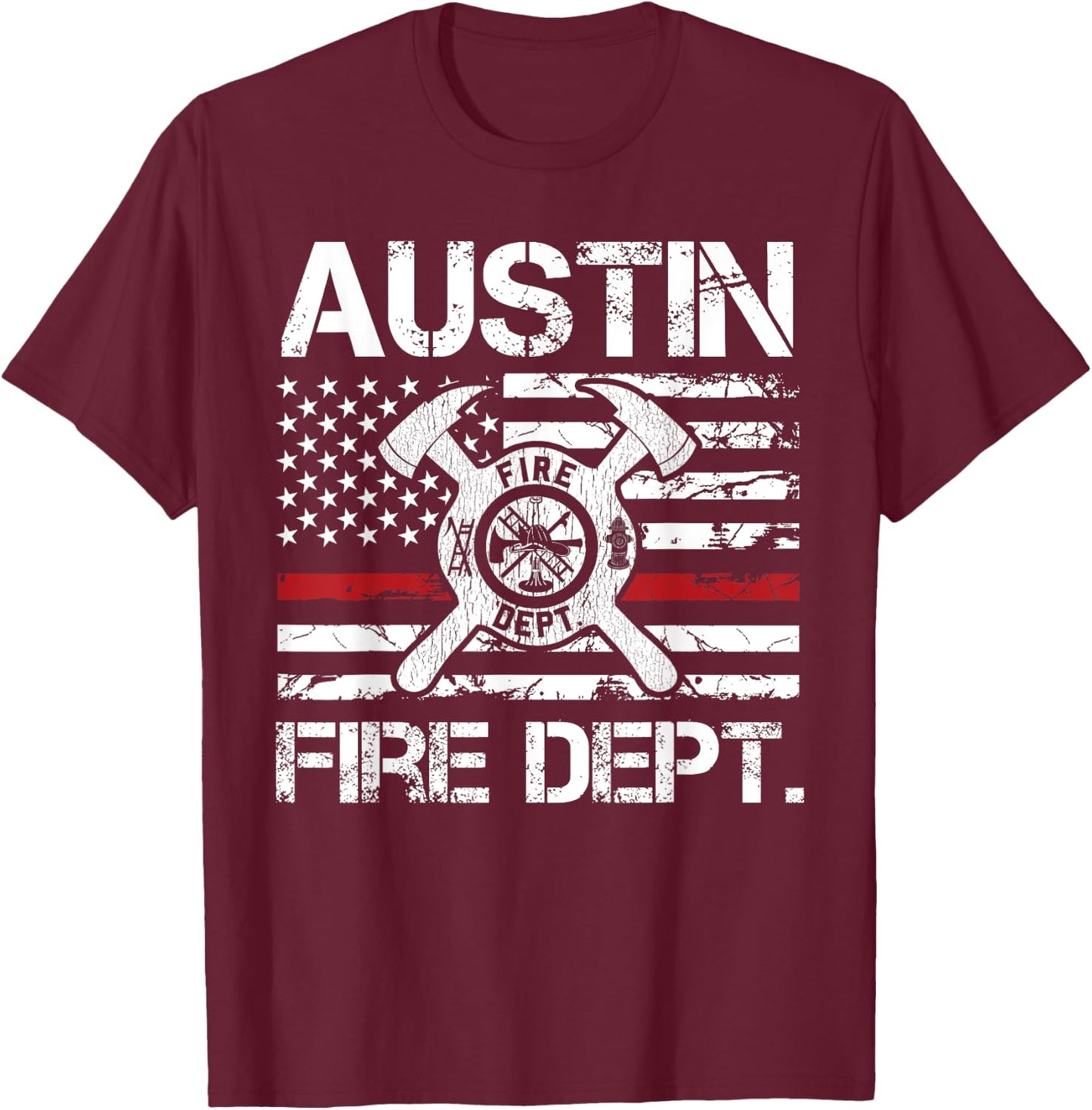 Austin Texas Fire Department Thin Red Line Logo T-Shirt - T-Shirt | Maroon