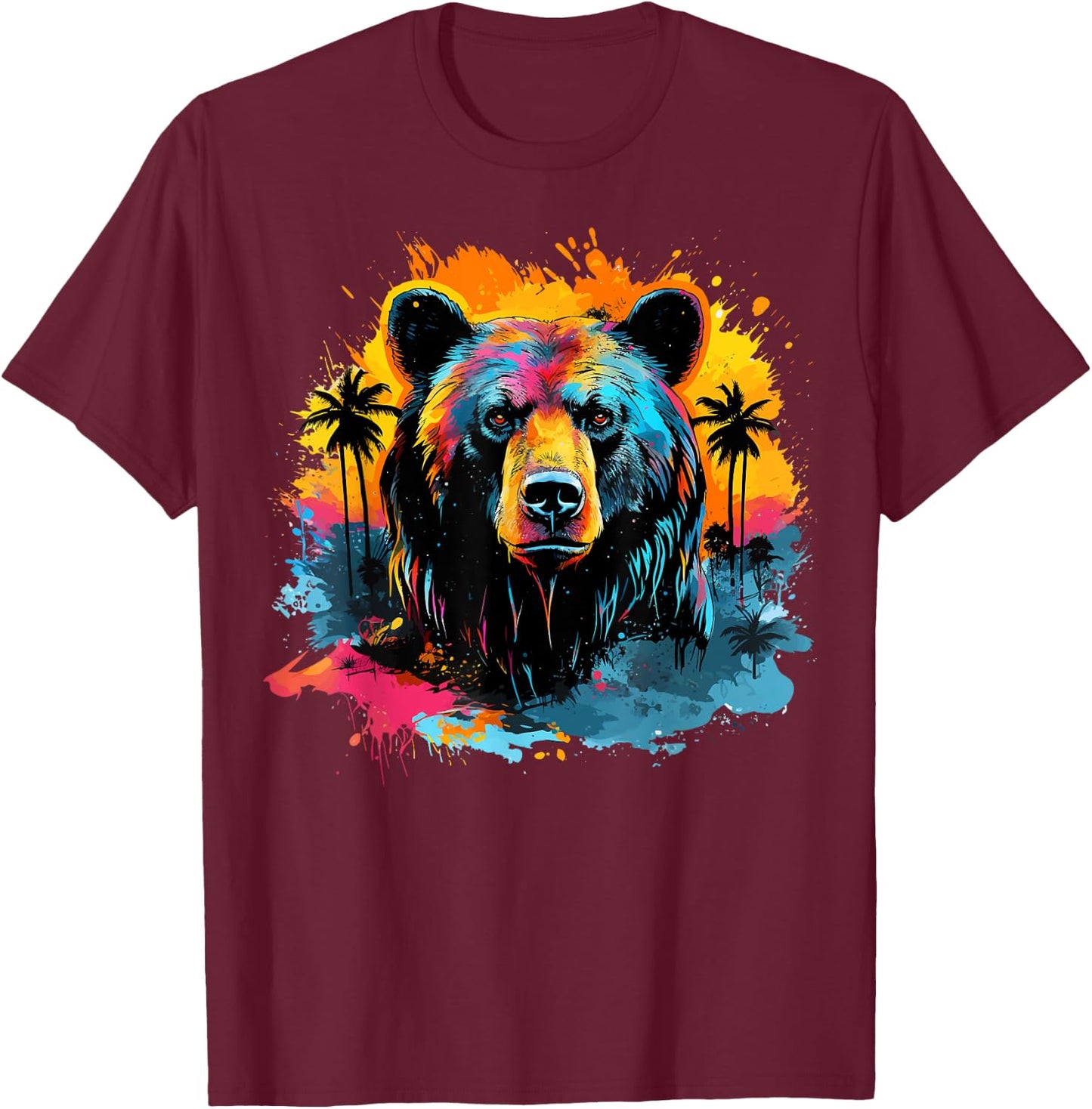 Florida Black Bear Wildlife Animal Lover Colorful Splash Art T-Shirt - T-Shirt | Maroon