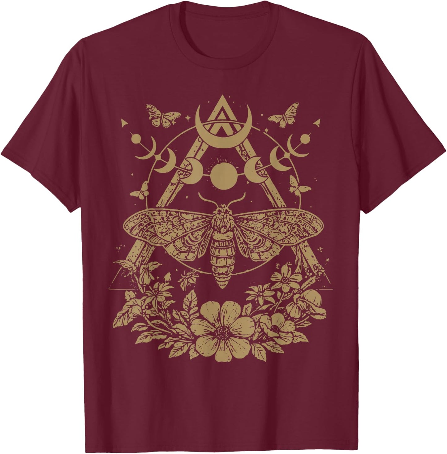 Cute Fairycore Floral Moth Aesthetic Girls Women Graphic T-Shirt - T-Shirt | Maroon