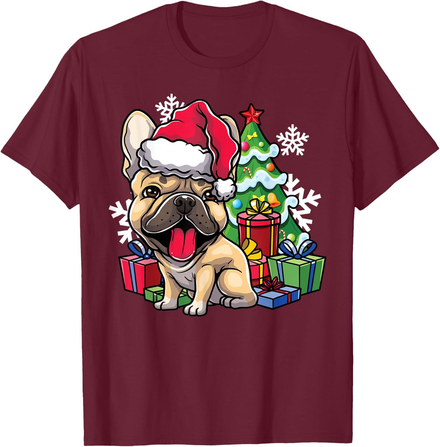 French Bulldog Christmas Santa Hat Xmas Dog Lover Gift Women Kids T-Shirt - T-Shirt | Maroon