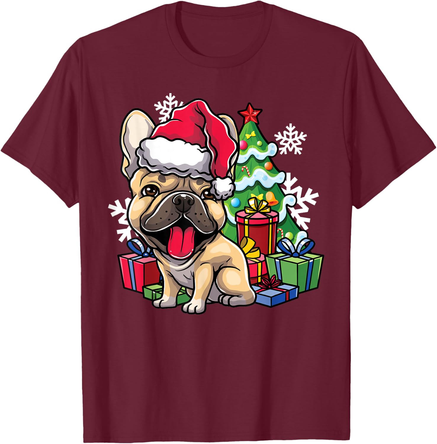 French Bulldog Christmas Santa Hat Xmas Dog Lover Gift Women Kids T-Shirt - T-Shirt | Maroon