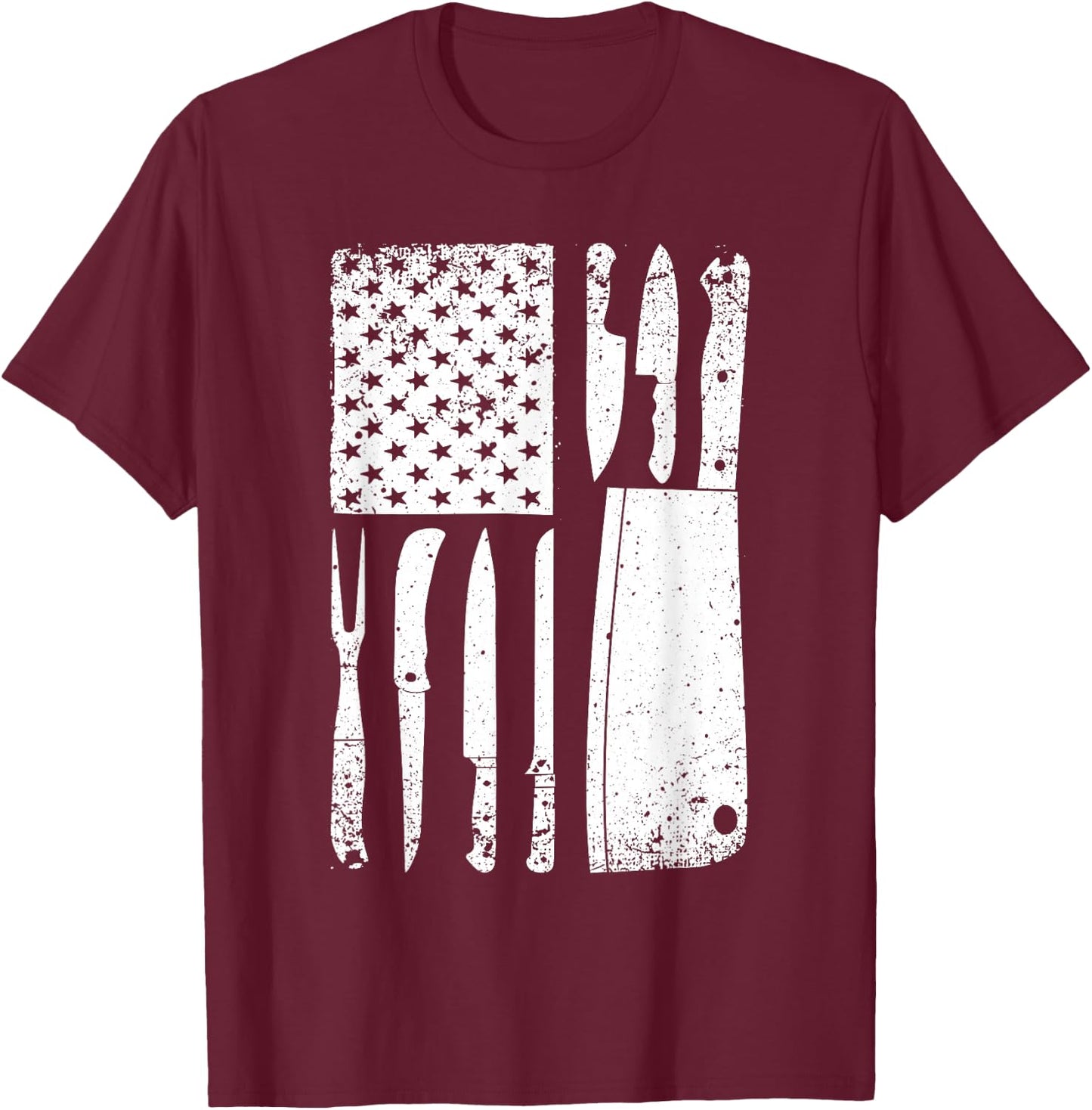 Funny Chef Knife American Flag Design Women Patriot Small T-Shirt - T-Shirt | Maroon
