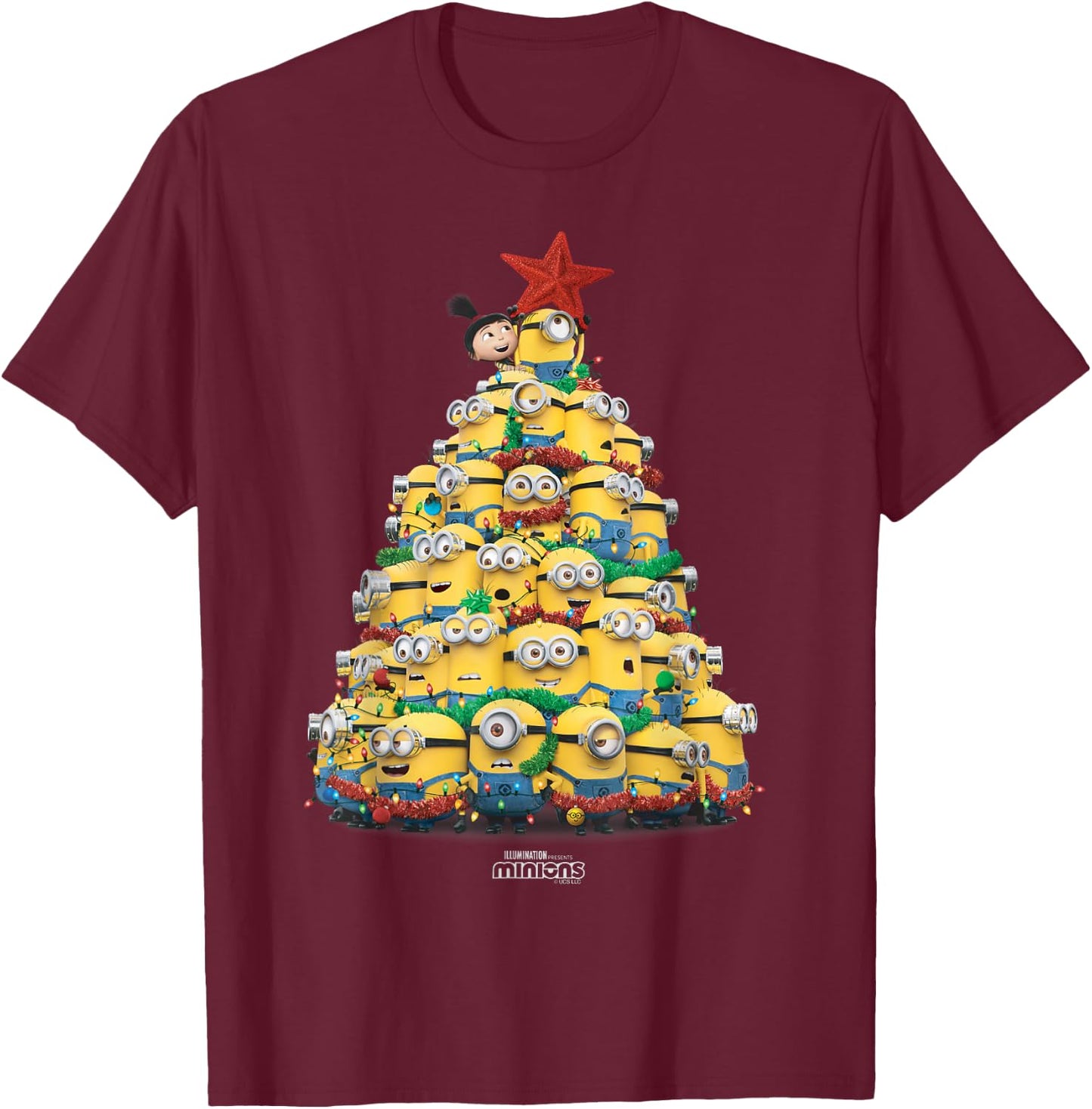 Minions Christmas Tree T-Shirt - T-Shirt | Maroon