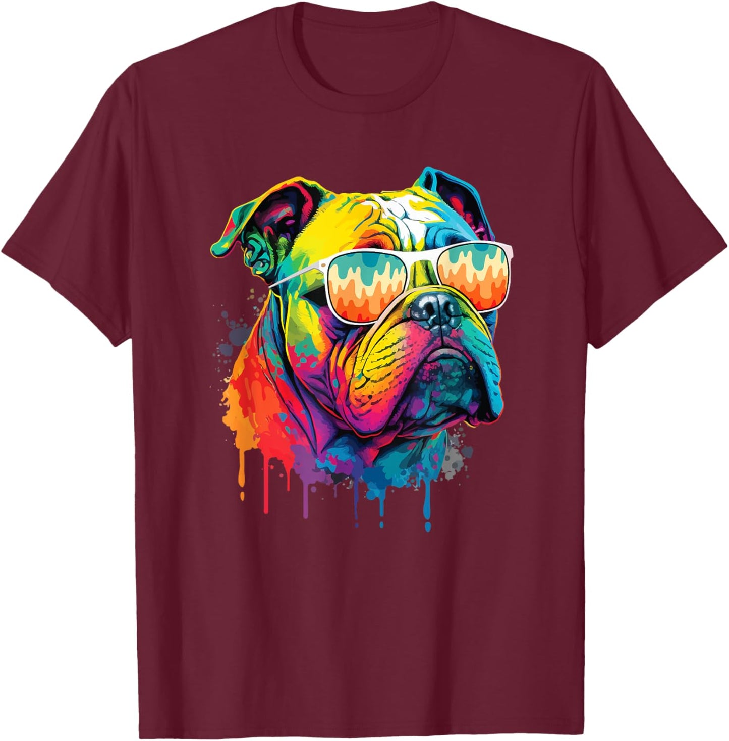 Groovy Retro English Bulldog - Dog Animal Lover Puppy Owner T-Shirt - T-Shirt | Maroon