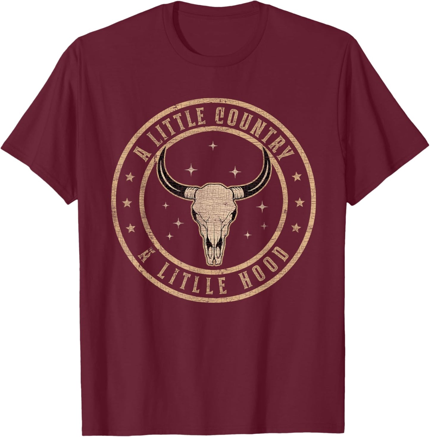 A Little Country A litlle Hood Vintage Bull Skull Western T-Shirt - T-Shirt | Maroon