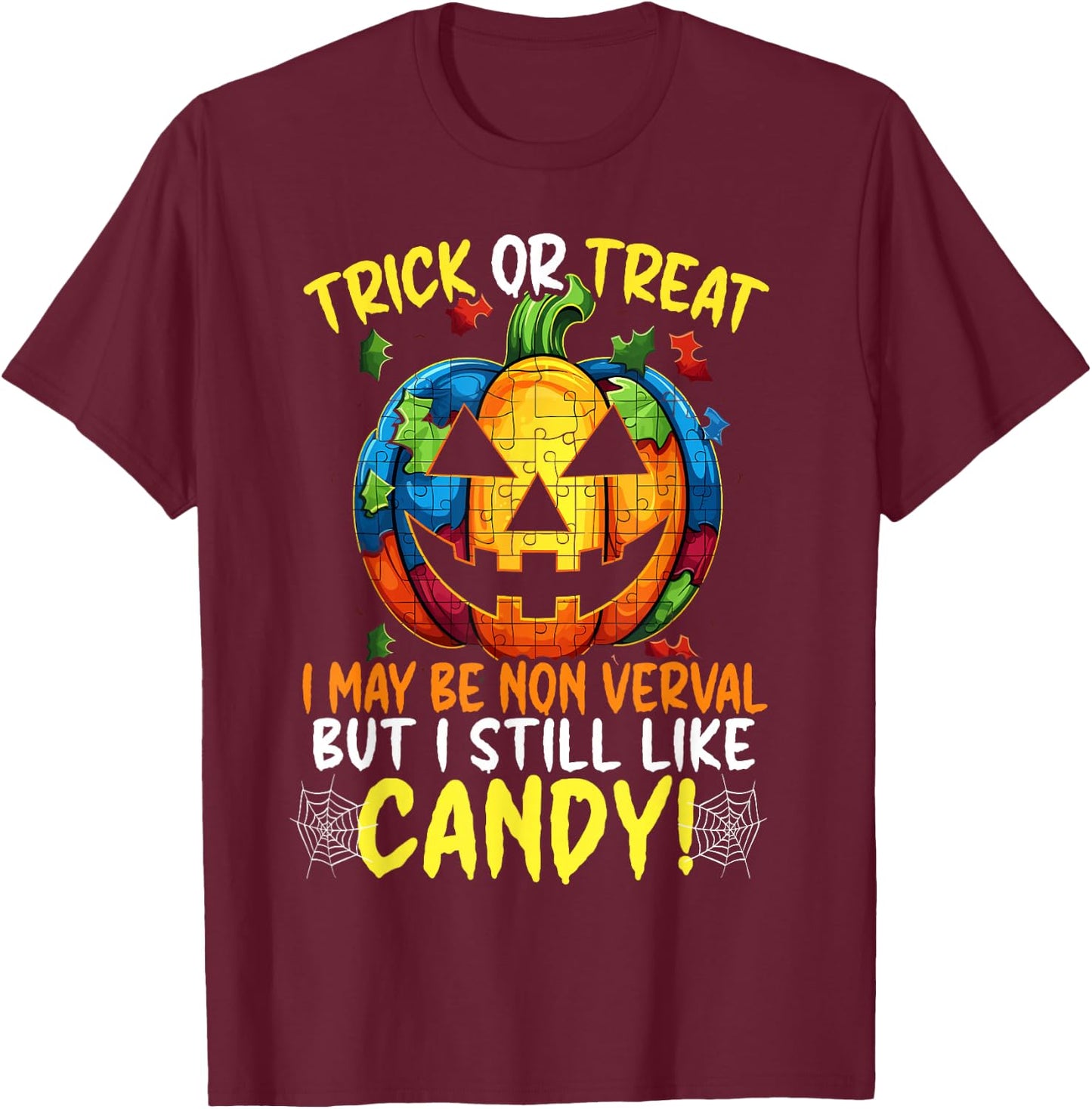 Autism Halloween Puzzle Trick Or Treat Autism Awareness T-Shirt - T-Shirt | Maroon
