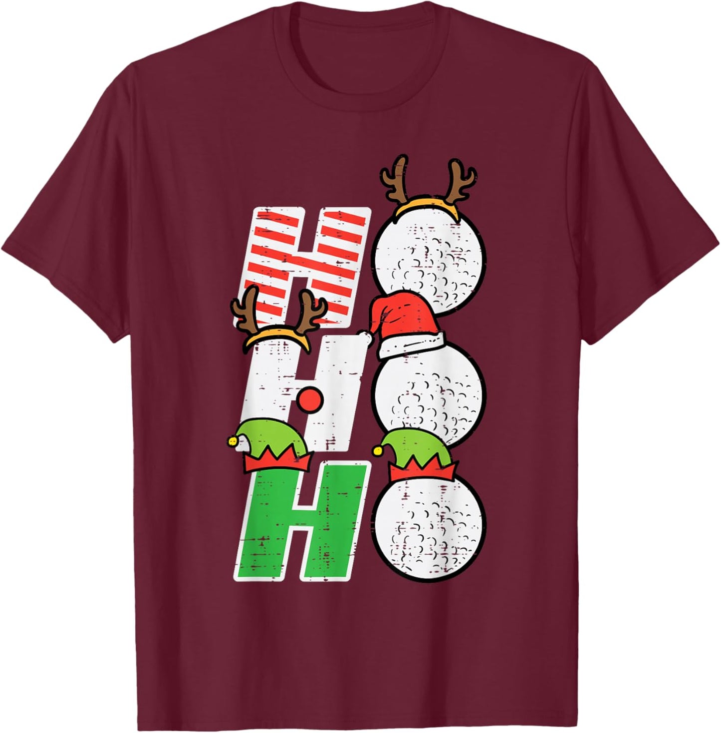 Christmas Golf Ho Ho Ho Funny Xmas Golfing Sports Golfer Men T-Shirt - T-Shirt | Maroon