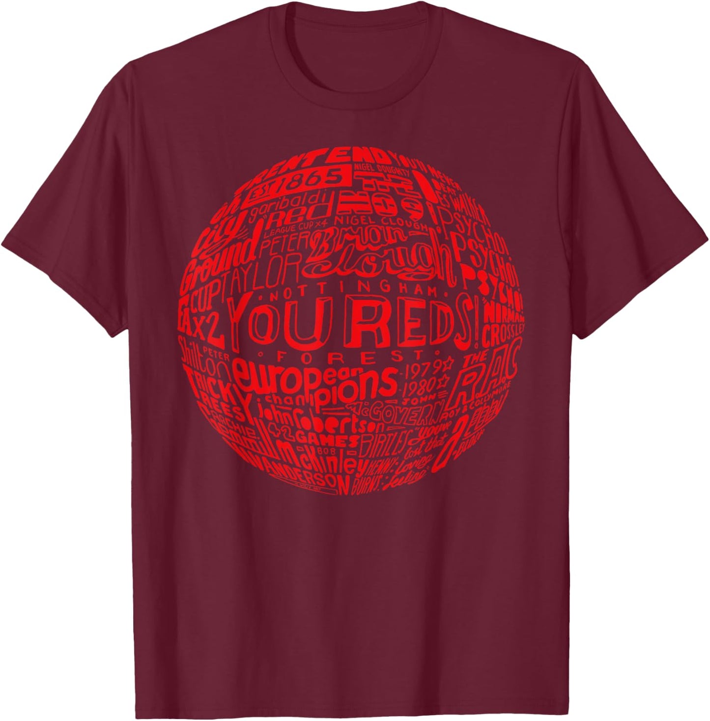 Nottingham Forest red Typography Football T-Shirt - T-Shirt | Maroon