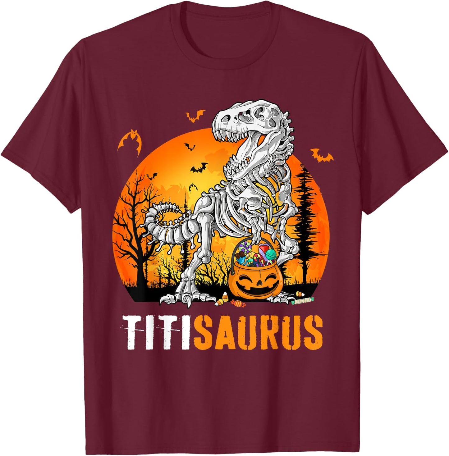 Titisaurus Dinosaur Skeleton Halloween Titi Saurus T-Shirt - T-Shirt | Maroon