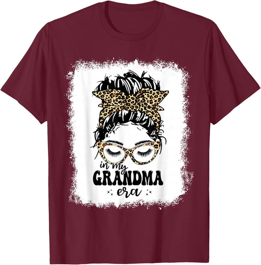 Leopard Messy Bun In My Grandma Era Bleached T-Shirt - T-Shirt | Maroon