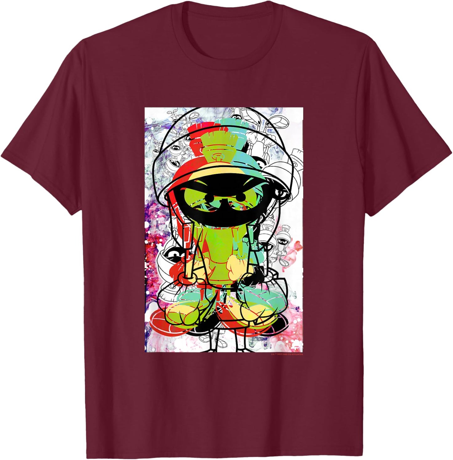 WB100 Looney Tunes Marvin The Martian Paint Sketch Portrait T-Shirt - T-Shirt | Maroon