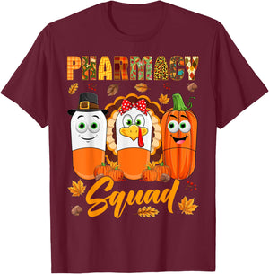 Pharmacy Squad Turkey Pumpkin Pilgrim Pills Thanksgiving Day T-Shirt - T-Shirt | Maroon