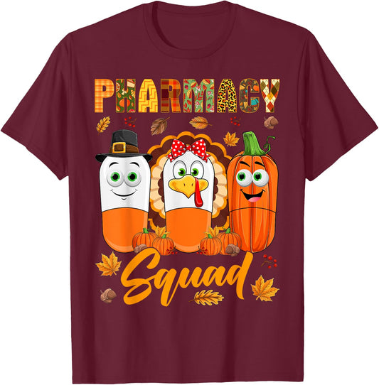 Pharmacy Squad Turkey Pumpkin Pilgrim Pills Thanksgiving Day T-Shirt - T-Shirt | Maroon