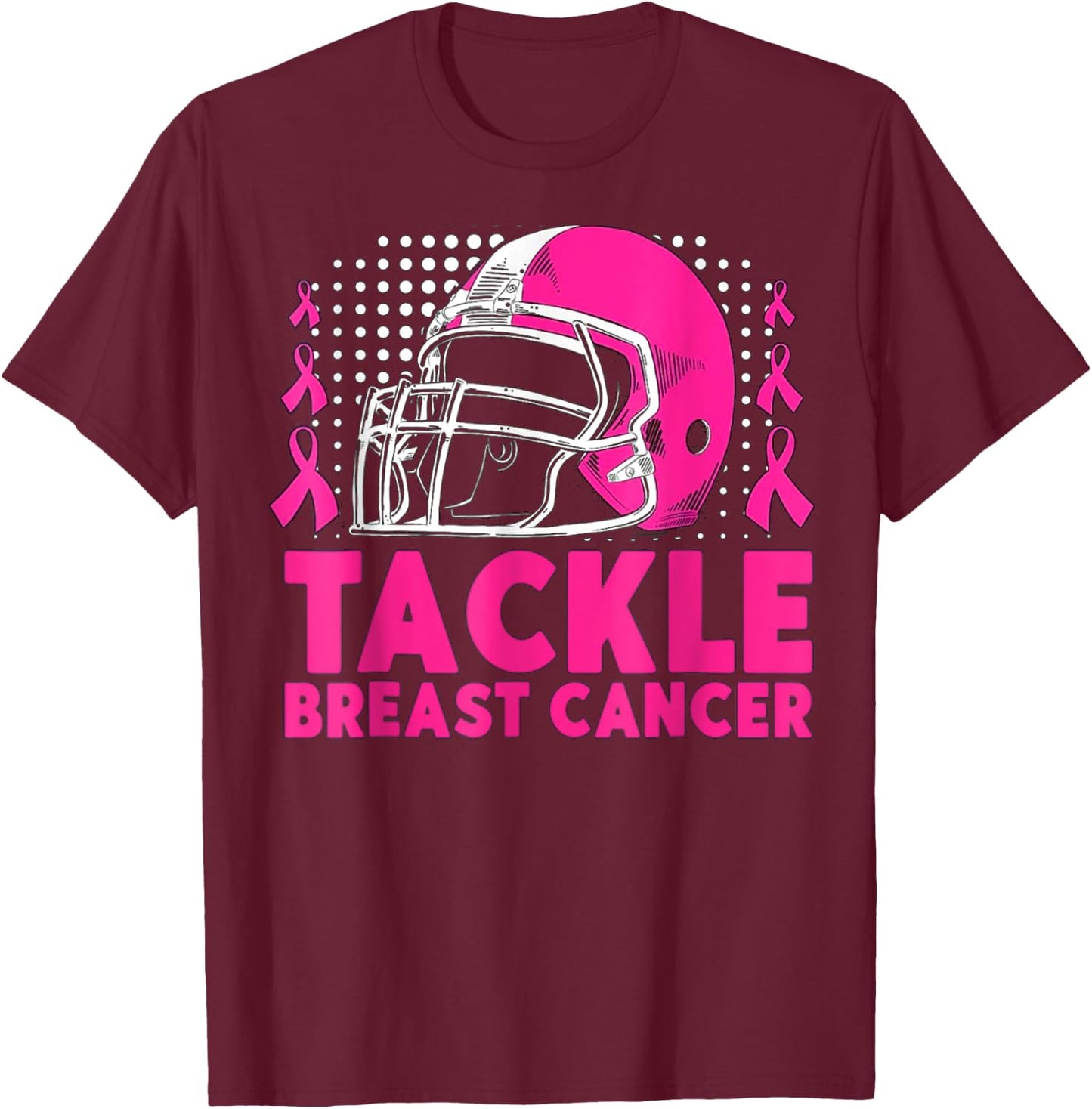 Tackle Football Breast Cancer Awareness Pink Ribbon Boys Kid T-Shirt - T-Shirt | Maroon