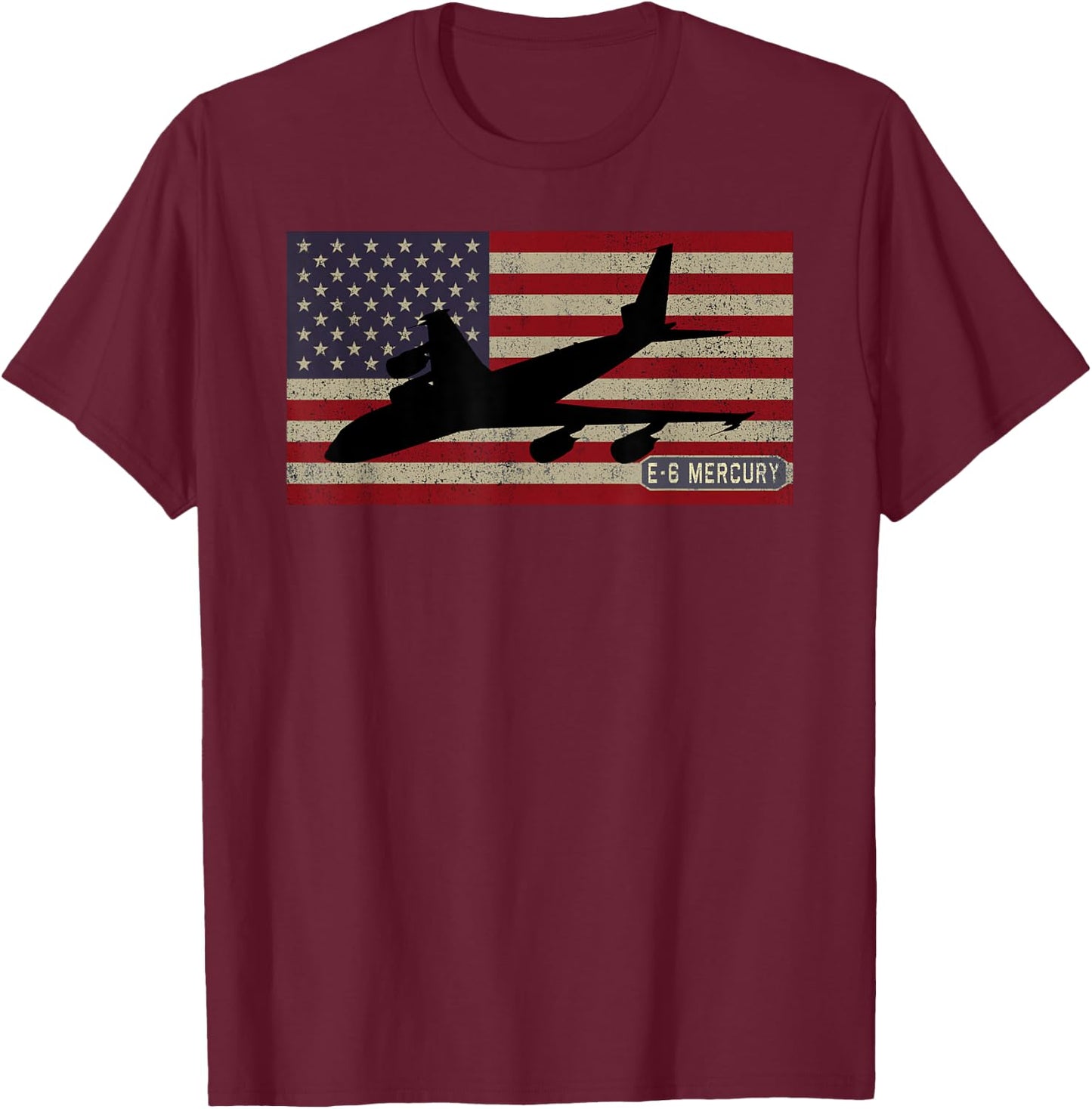 E-6 Mercury Plane Vintage American Flag Kids Men T-Shirt - T-Shirt | Maroon