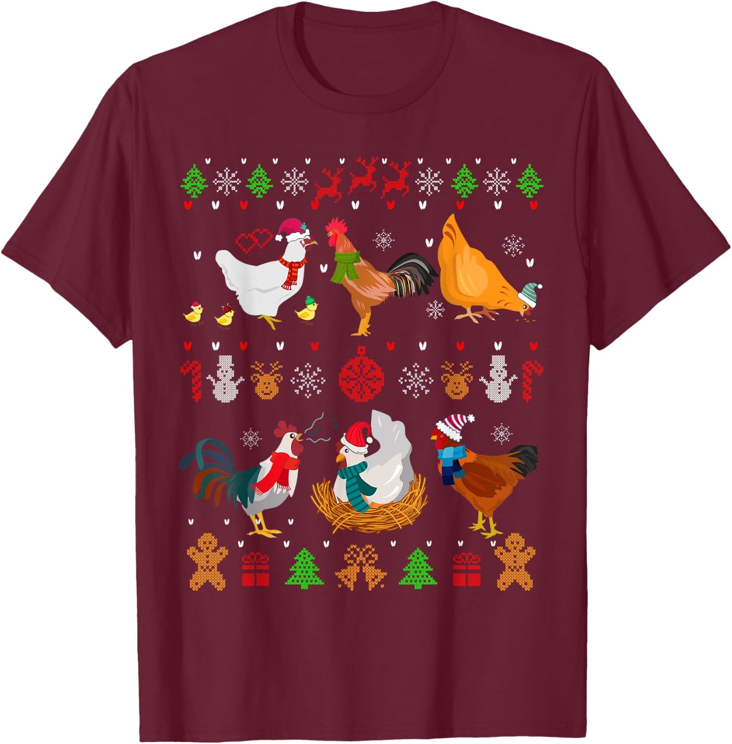 Chicken Collection Christmas Sweater Santa Chicken Farmer T-Shirt - T-Shirt | Maroon