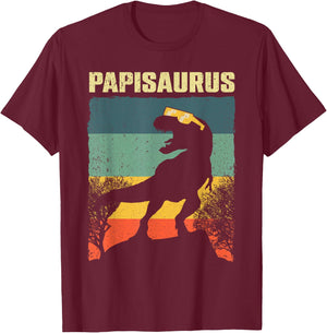 Funny Papisaurus Design Dad Grandpa Dinosaur Lover T-Shirt - T-Shirt | Maroon