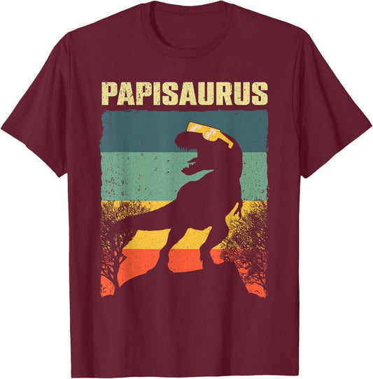 Funny Papisaurus Design Dad Grandpa Dinosaur Lover T-Shirt - T-Shirt | Maroon