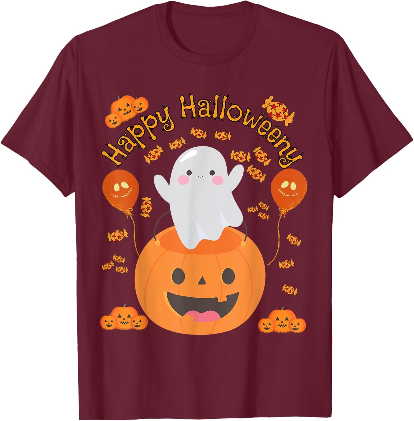 Happy Halloween -y Cute Boys and Girls Costume as a Ghost T-Shirt - T-Shirt | Maroon